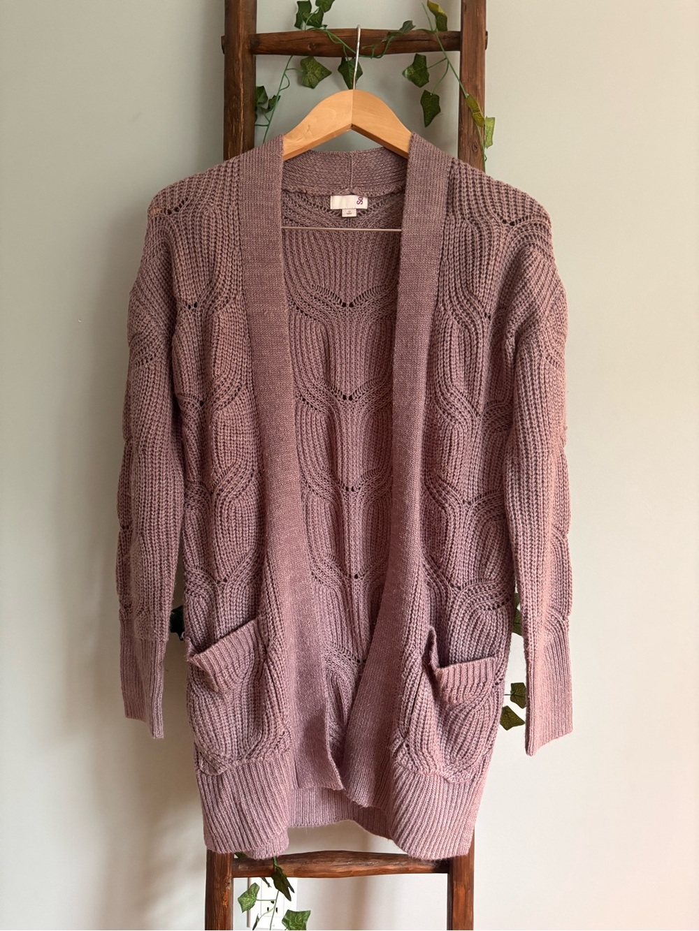 Mauve Pink Open-Front Knit Cardigan